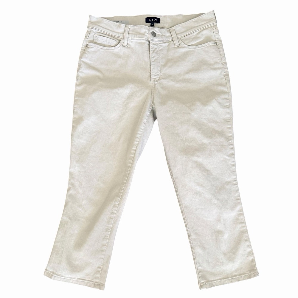 NYDJ‎ Not Your Daughters Cropped Alina Capri Jeans SZ 10 Cream Lift x Tuck Mom
